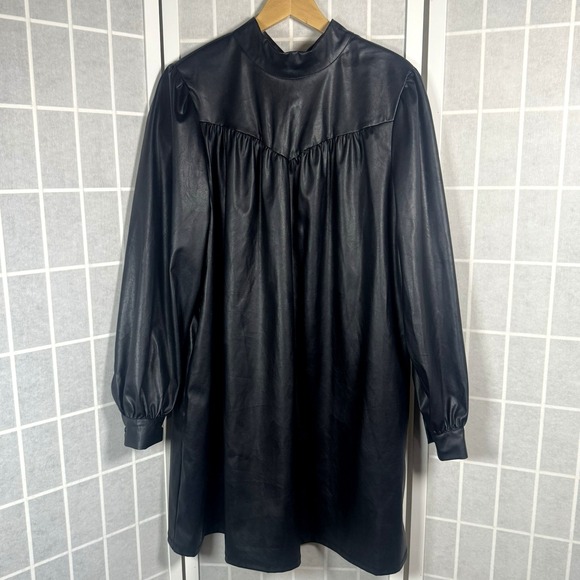 Who What Wear Dresses & Skirts - Who What Wear Dress Womens Large Faux Leather Black A Line Minimalist Chic NWT